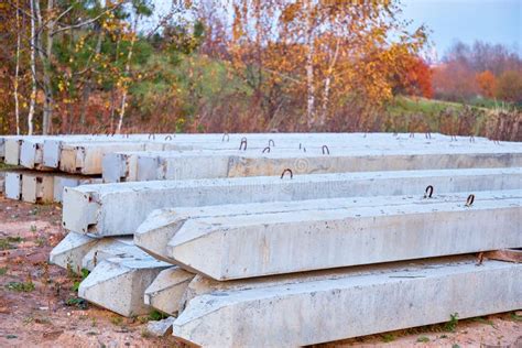 Stock Of Concrete Piles At The Construction Site Concrete Driven Piles