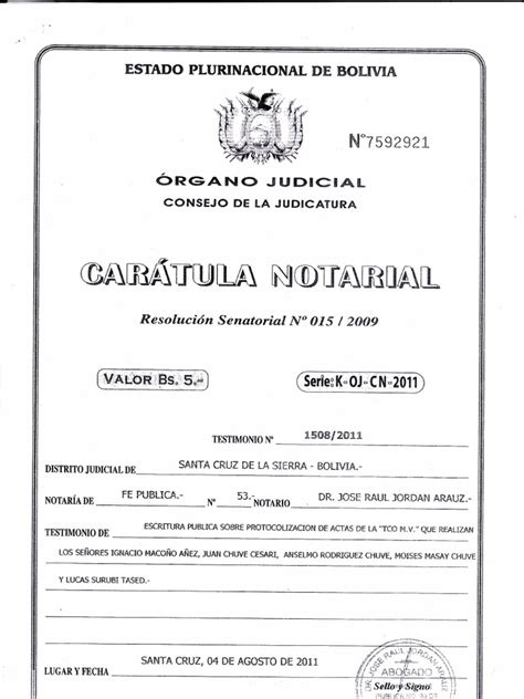 Caratula Notarial Rs No015 2009pdf Política