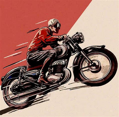 Selection Of Vintage Motorcycle Posters And Sketches From The Vintage