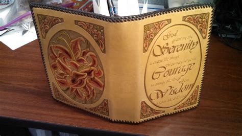 Hand Crafted Leather Aa Big Book Cover With Serenity Prayer And Lillies