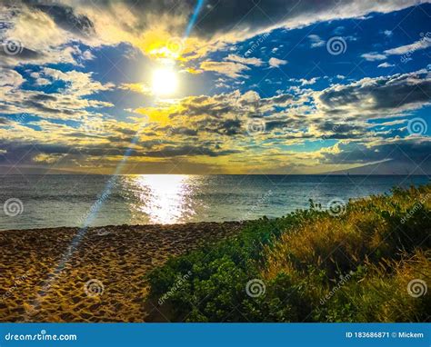 Tropical Sunset Beach Pacific Ocean Resort Stock Image Image Of Black