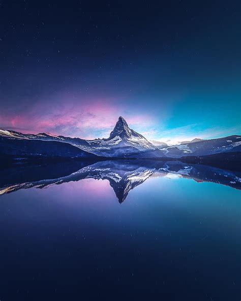 Gewässer Landschaft Berge See Schnee Spiegelbild Matterhorn