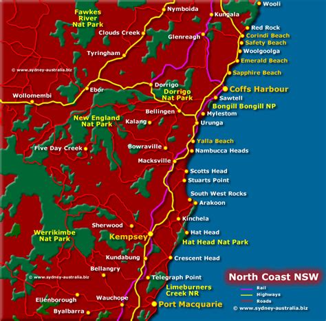 North Coast Map Nsw Attractions Places Of Interest