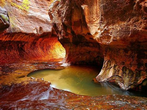 An interesting thing happened when i began to ask local residence about the existence of the mysterious slot canyon known as red cave. Canyon Rocks Cave River Zion National Park Usa Desktop ...