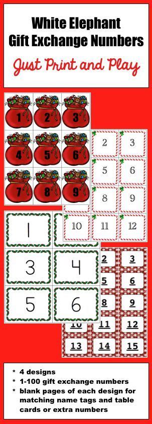 4 Images 1 Mot Elephant Phoque - White Elephant Gift Exchange Numbers - 1-100 numbers on 4 designs