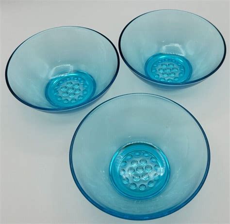 Vintage Hazel Atlas Capri Aqua Blue Glass Hobnail Dishes Set Of Ebay