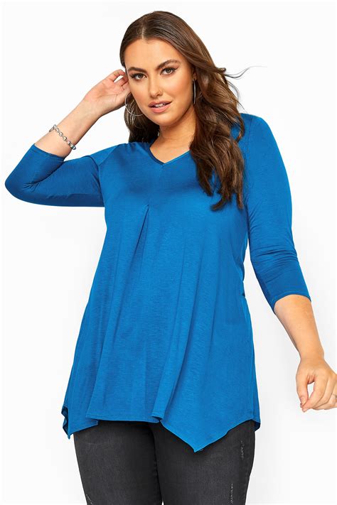 Cobalt Blue Pleated Hanky Hem Top Yours Clothing