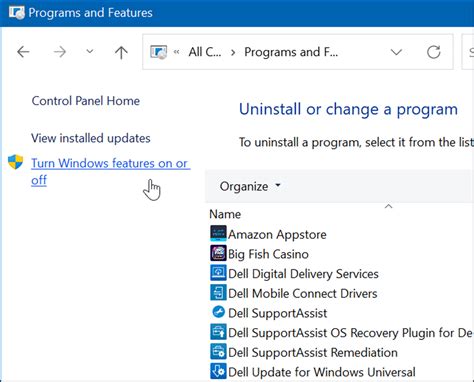 Programs And Features Settings In Windows 11