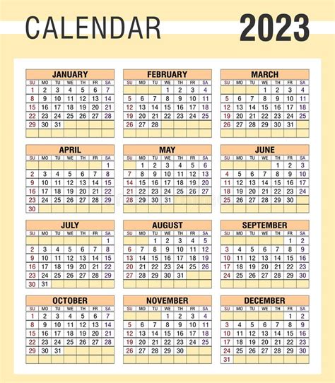 Calendar Template In Simple Style Calendar Grid Of 2023 Week Starts