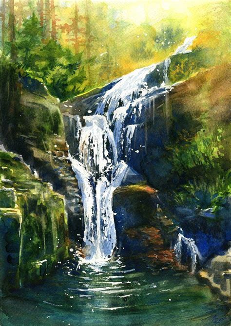 Waterfall Kamienczyka Landscape Paintings Landscape Art Waterfall Art