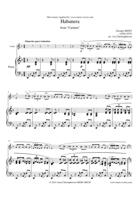 Habanera From Carmen Violin And Piano Free Music Sheet