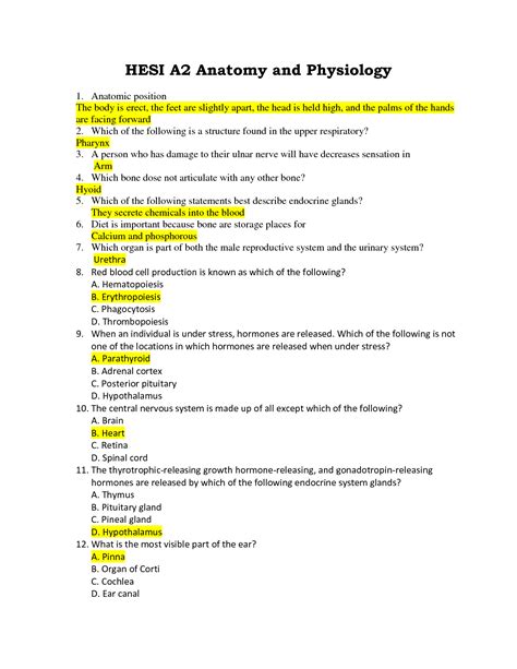 Solution Hesi A2 Anatomy And Physiology Studypool