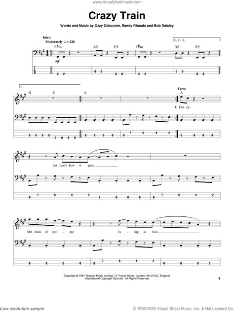 One accurate tab per song. Osbourne - Crazy Train sheet music for bass (tablature) (bass guitar)