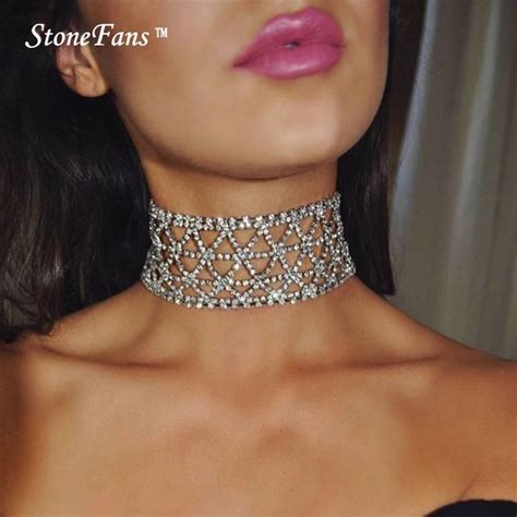 StoneFans Rhinestone Choker Crystal Geometric Statement Necklace Big Luxury Chokers
