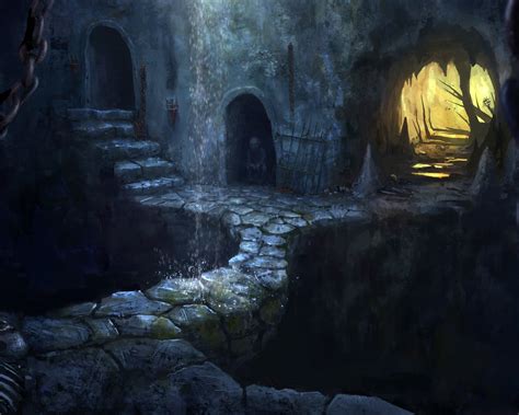 Wallpaper Art picture, fantasy, cave, waterfall, darkness 2880x1800 HD Picture, Image