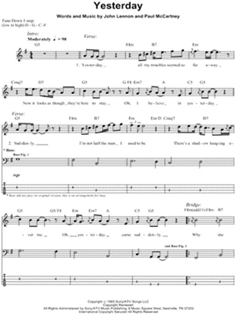 5 5 5 12 10 12 3 shoo. The Beatles "Yesterday" Bass Tab - Download & Print