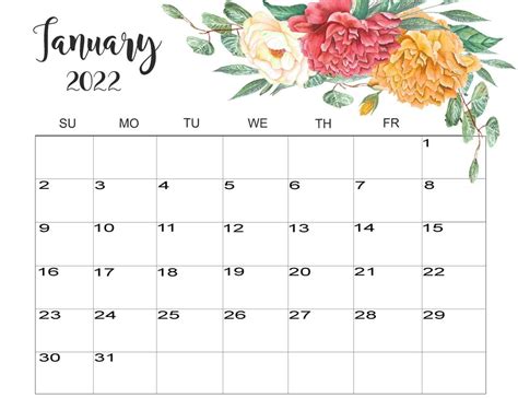 Printable Cute January 2022 Calendar Eventskarma January Calendar