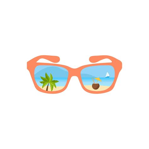 Vector Sun Glasses With Tropical Beach Reflection Illustrationsummer