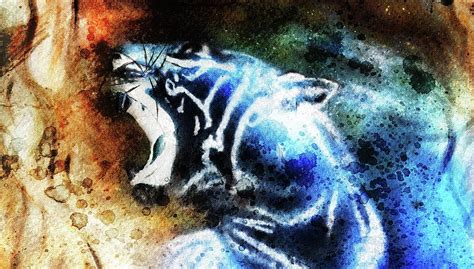 Painting Abstract Tiger Collage On Color Space Background Wildlife