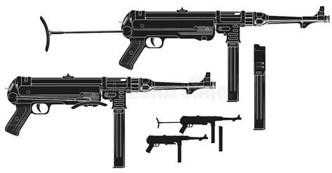 Graphic Retro Submachine Gun With Ammo Clip Stock Vector Illustration