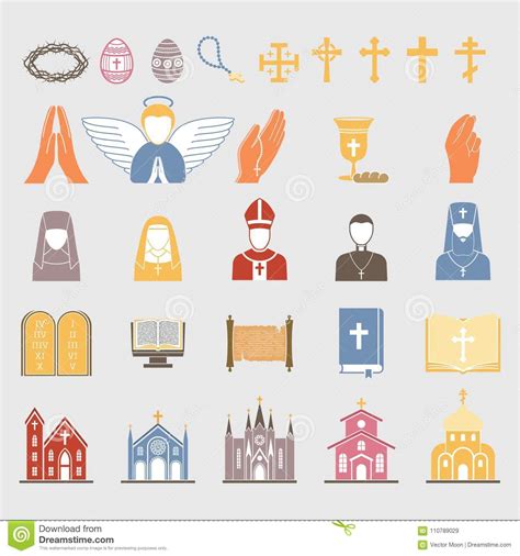 Christianity Religion Vector Flat Icons Illustration Traditional Holy
