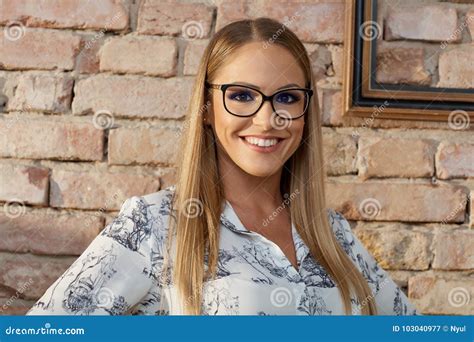 Smart Young Woman In Glasses Smiling Stock Image Image Of Female Caucasian 103040977