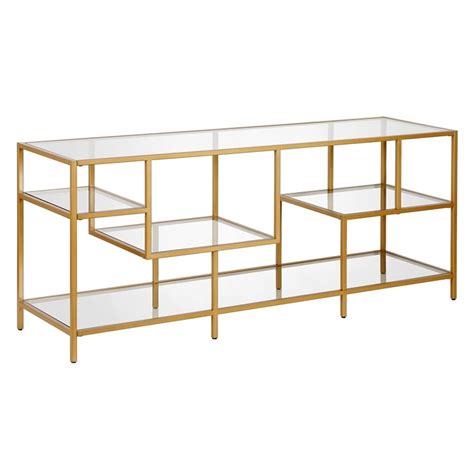 Hennandhart Brass Finish Tv Stand With Glass Shelves Homesquare