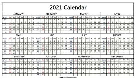 Gregorian Calendar 2021 Week Number Daily Calendar Template Printable