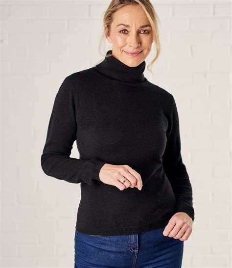 Black Womens Cashmere And Merino Polo Neck Jumper Woolovers Uk