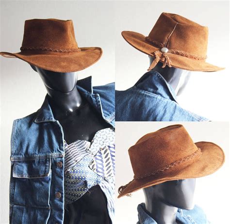Vintage Mens Genuine Suede Leather Outback Hat Indiana Etsy