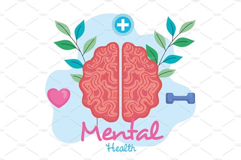 Mental Health Concept Brain With Healthcare Illustrations ~ Creative