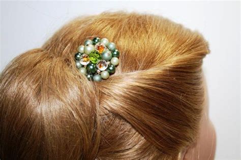 Vintage 50s Chignon Hairpin Blue Green Pearl And Glass Etsy Green