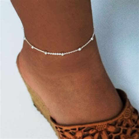 Silver Anklet With Beaded Adjustable Sterling Silver Bead Etsy