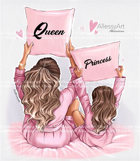 Instant Download Queen Princess Illustration Clipart Mother And