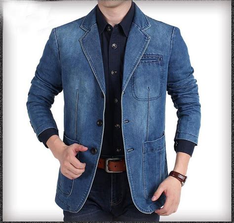 Mens Blazer Denim Casual Cotton Vintage Plus Size Denim Blazer