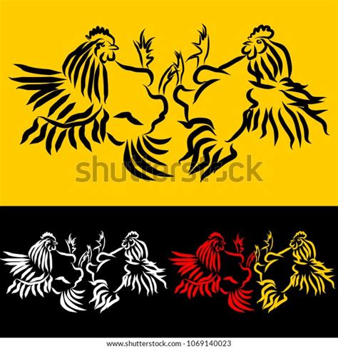 Fight Between Two Cocks Simple Vector Stock Vector Royalty Free 1069140023