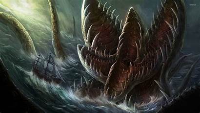 Monster Sea Wallpapers Ship Attacking Fantasy Water