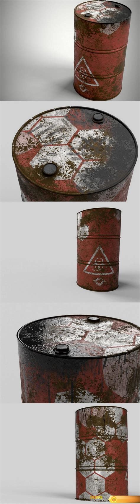 Desire FX 3d Models Abandoned Oil Drum Rusted PBR Game Ready Low Poly