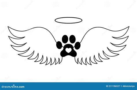 Dogs Paw With Angel Wings Halo And Heart Inside Pet Memorial Concept