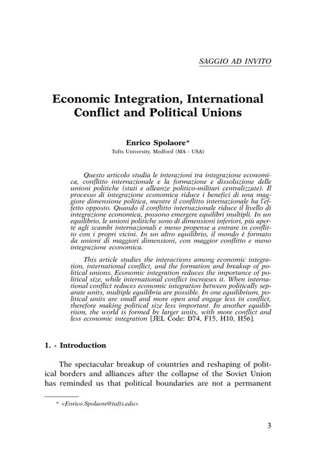 Pdf Economic Integration International Conflict And Political Unions