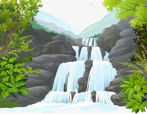 Landscape Waterfalls Vector Png Images Waterfalls Landscape Waterfall