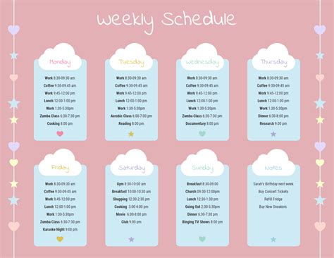 Cute Weekly Schedule Template