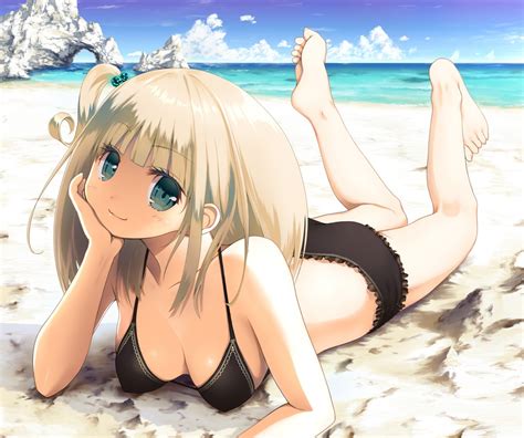 Fond Décran Anime Filles Anime Dessin Animé Cheveux Noirs Caractères Originaux Bikini