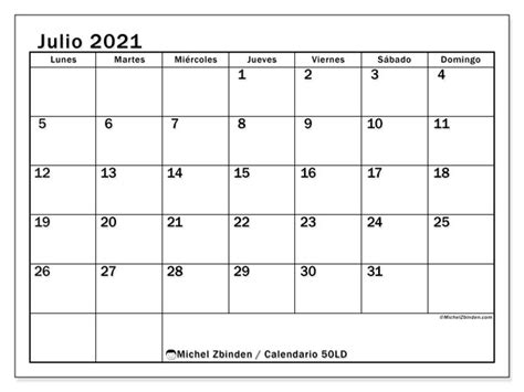 Calendario “50ld” Julio De 2021 Para Imprimir Michel Zbinden Es