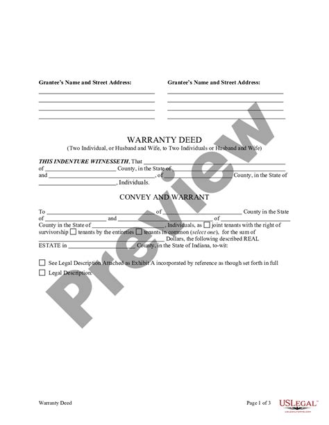Indiana Warranty Deed Two Individuals Or Husband And Wife As