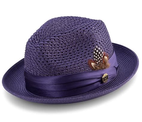 Montique H 34 Mens Straw Fedora Hat Purple Abby Fashions