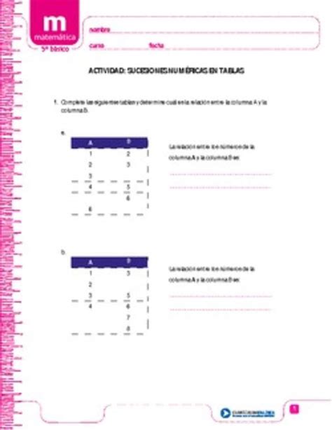 Sucesiones Numéricas En Tablas Curriculum Nacional Mineduc Chile