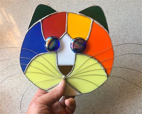 Excited To Share This Item From My Etsy Shop Large Stained Glass Multi Coloured Cat Face