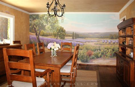 Hand Painted Wall Mural Lavender Fields Of Southern France Farmhouse