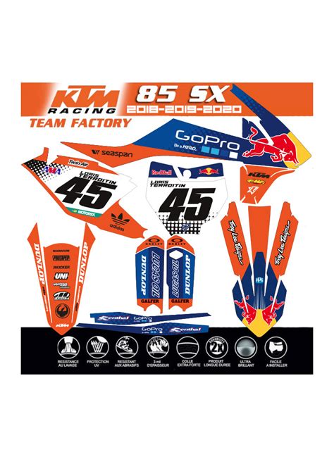 Kit Déco Factory Team Red Bull Decografix Pour Ktm 85 Sx De 2018 2019 2020